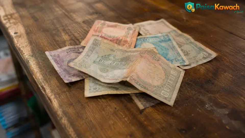 Low denomination currency notes showing wear and tear from frequent circulation